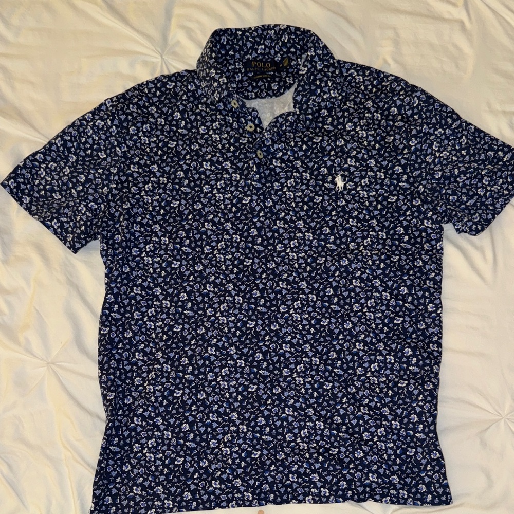 Polo by Ralph Lauren Men's Navy and White Patterned Polo